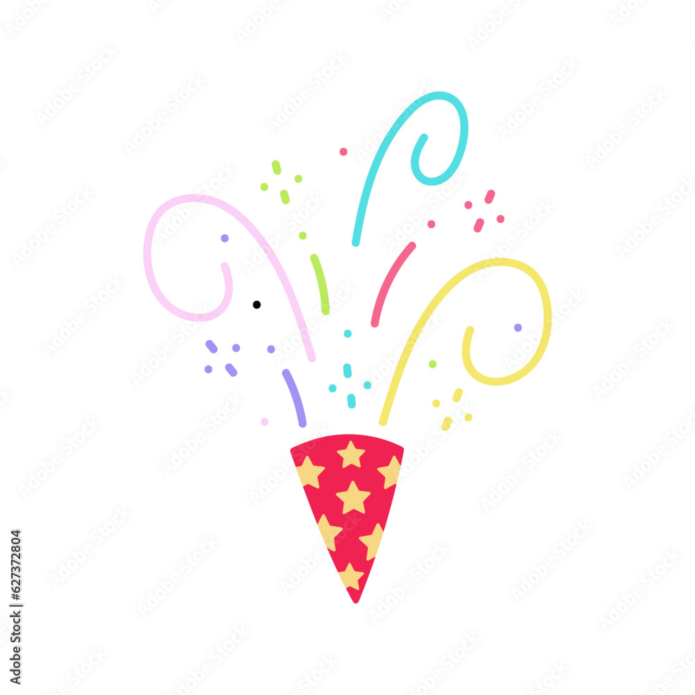 cute party popper isolated confetti explosion firecrackers celebration vector drawing illustration hand drawn style