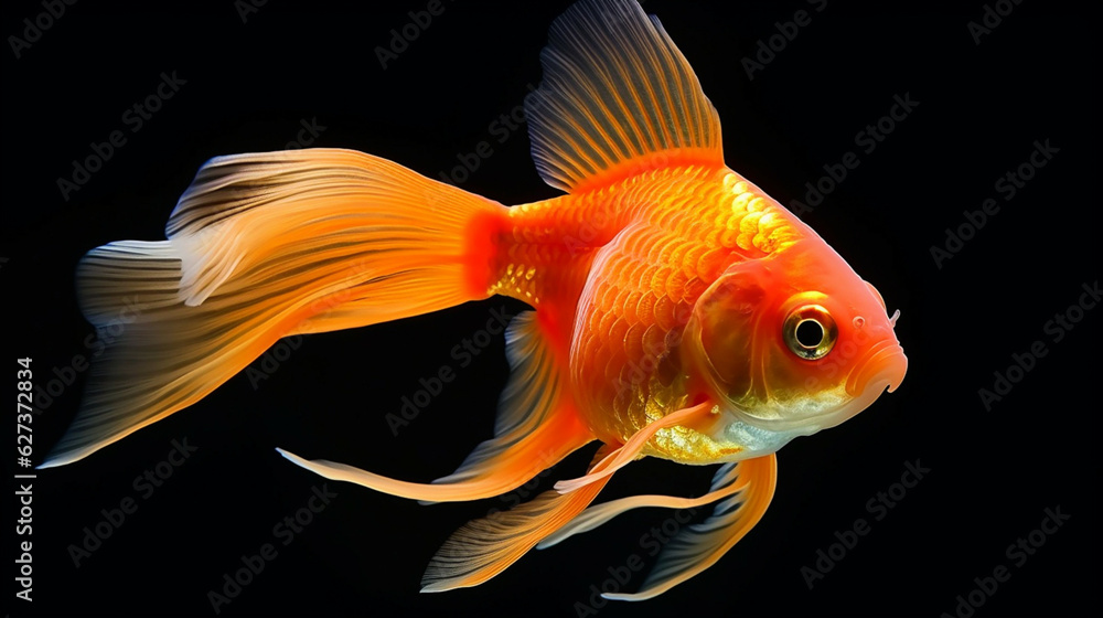 Goldenfish in the aquarium on a black background. Goldenfish in the aquarium on a black background.