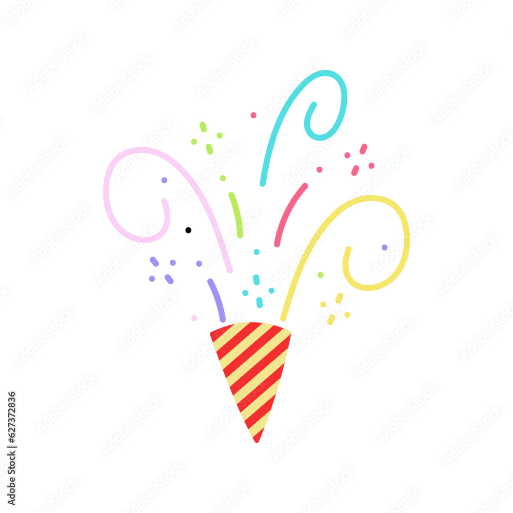 Obraz premium cute party popper isolated confetti explosion firecrackers celebration vector drawing illustration hand drawn style