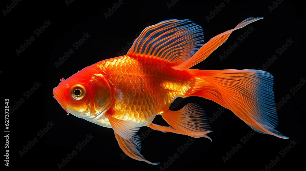 Goldenfish in the aquarium on a black background. Goldenfish in the aquarium on a black background.
