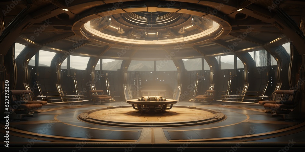 Naklejka premium empty futuristic space ship deck background for theater stage scene