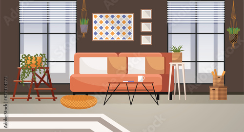 Home office. Interior vector illustration. Work from home. Flats interior design strikes a balance between aesthetics and functionality Modern workplace is constantly evolving Enjoys working in