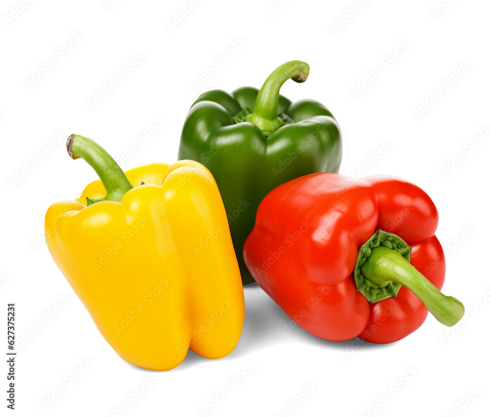 Red pepper, green pepper, yellow pepper collection isolated on transparent or white background, png