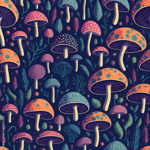 A detailed illustration of Mushrooms. seamless pattern