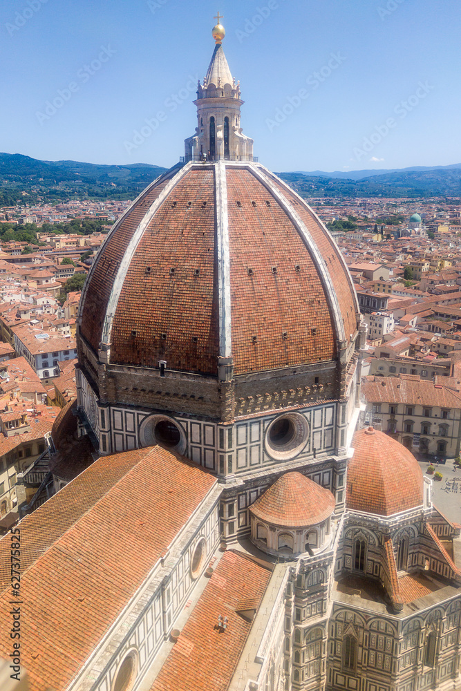 Florence, Italy - June 28, 2023: Panoramic rooftop view of the medieval famous city of Florence, Italy 