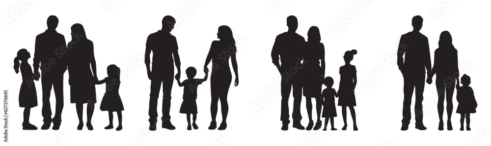 Isolated minimal black family silhouettes. Collection of family silhouettes on isolated background. Vector illustration Isolated minimal black family silhouettes. Collection of family silhouettes on isolated background. Vector illustration