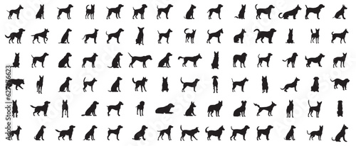 Set of dog silhouettes. Collection of dog silhouettes on isolated background. Vector illustration