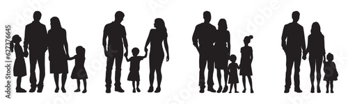 Isolated minimal black family silhouettes. Collection of family silhouettes on isolated background. Vector illustration