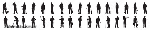 Worker silhouette set. Collection of worker silhouettes on isolated background. Vector illustration