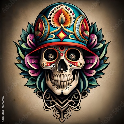 Skull mexican, tattoo