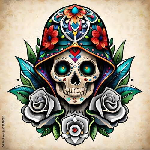 Skull mexican, tattoo