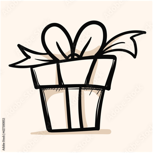 hand drawn Delight present, surprise gift box, birthday celebration, special give away package, loyalty program reward, wonder gift with exclamation mark, doodle icon