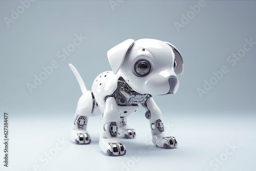 Cute robot white dog isolated empty background  generated ai