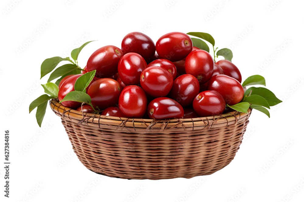 A realistic portrait of jujube in a basket, isolated PNG A realistic portrait of jujube in a basket, isolated PNG
