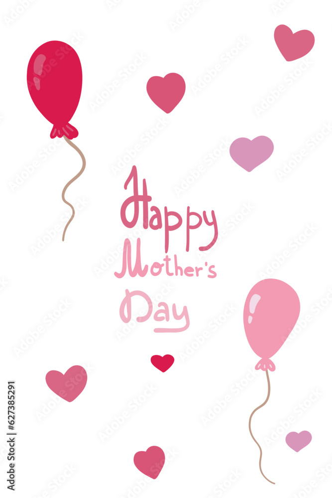 Happy mother's day with balloons and hearts