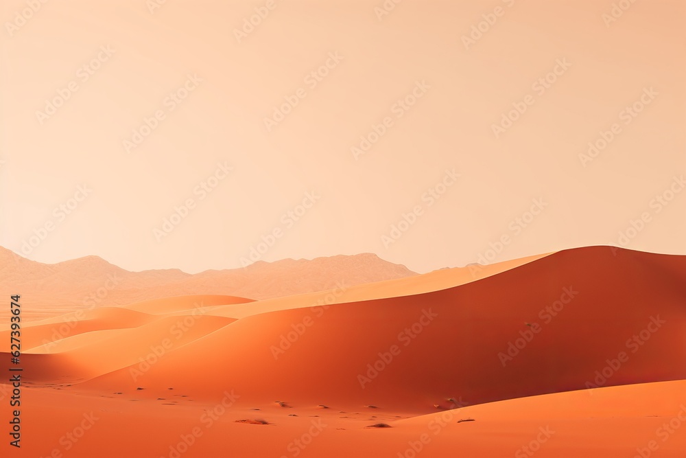 Stark minimalist desert under an orange-hued sky, evoking a sense of serene isolation. Stark minimalist desert under an orange-hued sky, evoking a sense of serene isolation.