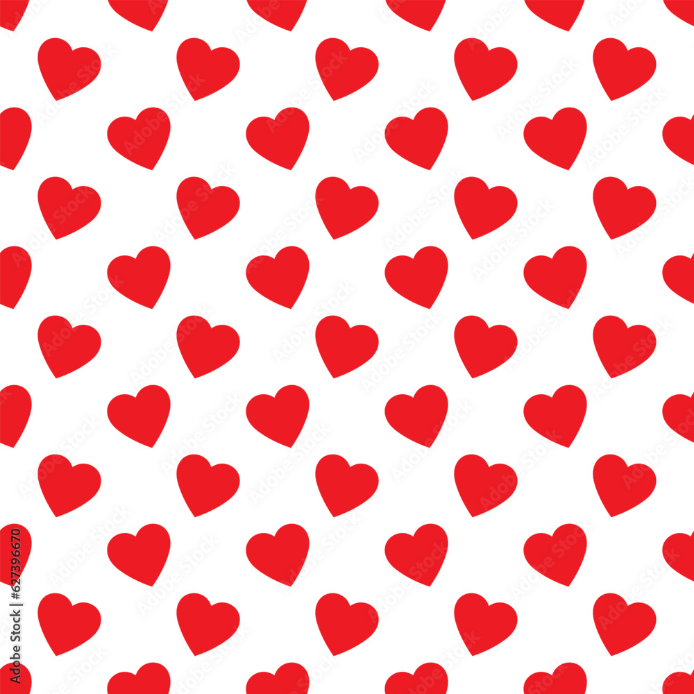 Seamless pattern of red hearts, vector illustration.
