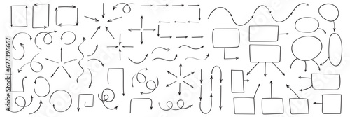 Set of vector hand drawn arrows and flowchart elements. Collection of pointers and frames. photo