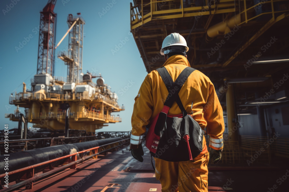 An expert carrying out improvement work on a fossil energy platform,copy space An expert carrying out improvement work on a fossil energy platform,copy space