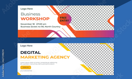 Online Business facebook cover page timeline web  template with photo place modern layout.Digital marketing facebook cover web banner template.

