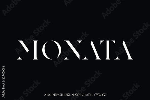 Abstract elegant serif stencil type alphabet display font vector. Unique typography style