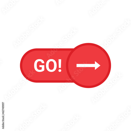 simple red go icon like call to action. concept of choice of direction or direction badge. abstract flat style trend modern move or way logotype graphic web design element isolated on white background