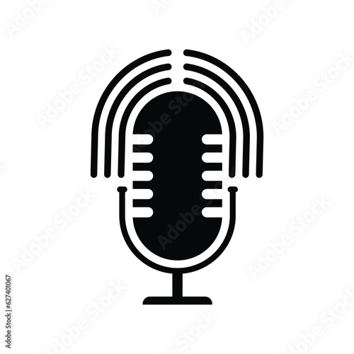 podcast black logo with speaker. concept of on air record for entertainment and transmit sound voice and music. flat simple retro style logotype graphic art design element isolated on white background