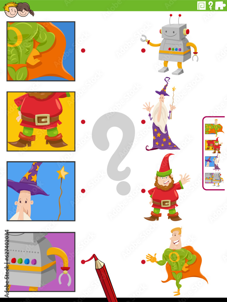 Fototapeta premium match cartoon fantasy characters and clippings educational game
