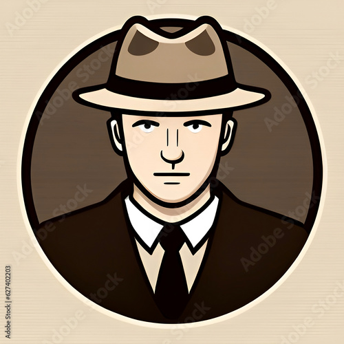 A logo of a detective agency on a brown background