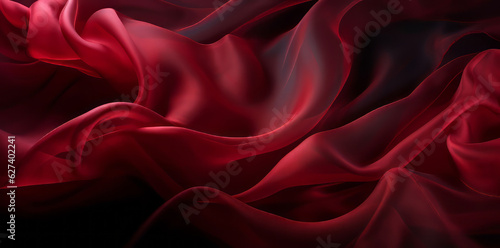 Dark elegant wallpaper made of red tulle fabric. Aesthetic fashion, passion and love background. Generative AI.
