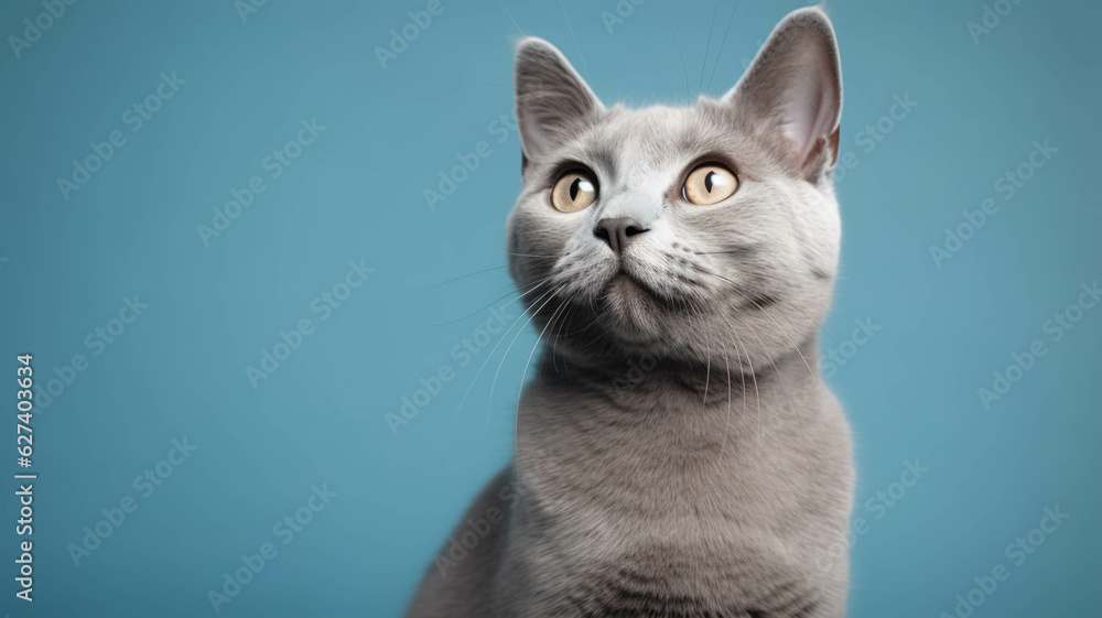   GRAY CAT BLUE BACKGROUND