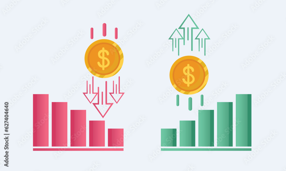 Economy crisis icon, financial decrease, rate business fall, money failure, inflation or devaluation, investment loss.on white background.Vector Design Illustration. Economy crisis icon, financial decrease, rate business fall, money failure, inflation or devaluation, investment loss.on white background.Vector Design Illustration.