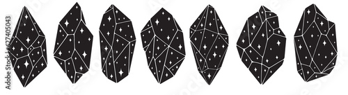 Minimalistic line art gemstones, collection of different shape stones