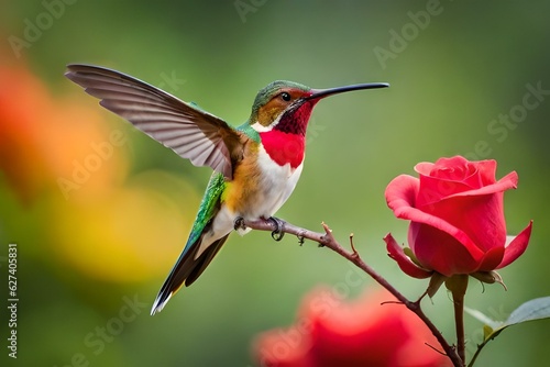 hummingbird feeding on a flower.generated Ai technology