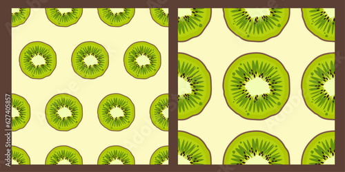 Set of kiwi fruit pattern. Modern Fresh bright design of exotic fruits on white background. Ripe juicy green fruits. Vector illustration for wallpapers,textile, web, notebooks, case, wrapping paper