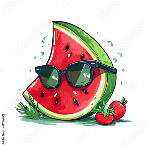 Vector watercolor illustration tasty watermelon sliced colorful isolated on white background.