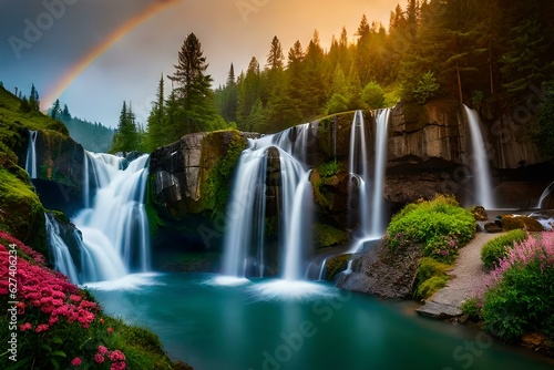 waterfall and rainbow.generated Ai technology © baloch