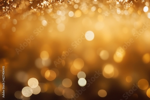 Abstract golden background with bokeh and highlights, holiday. AI generative.