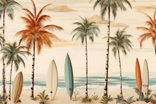 pattern with surfboards in differentshap