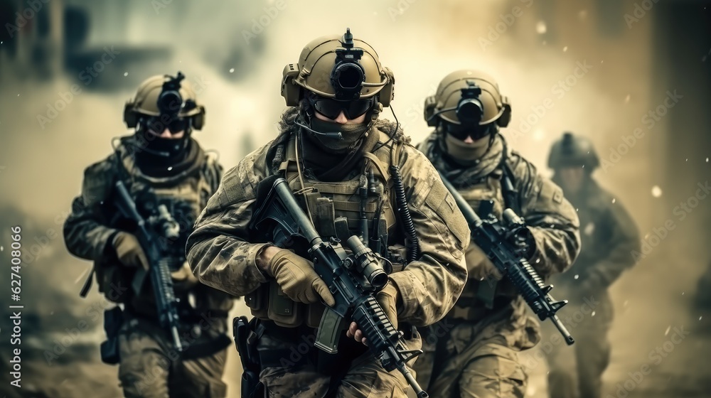 Soldiers walking In The Desert Sand, Military operation. Soldiers walking In The Desert Sand, Military operation.
