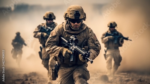 Fotografiet Soldiers during Military Mission, Group of special forces soldiers on the move