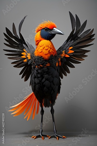 A bird with bright orange feathers and a black head that says the bird is a bird   AI Generated