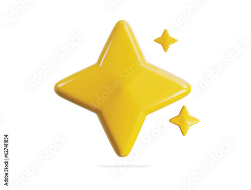 yellow shine star icon 3d render vector illustration