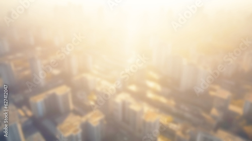 Sunlight with blurred big-city background, World City Day Concept: Crowded High Buildings in Big Cities, Blur terrace rooftop view of city autumn sunset, city skyline landscape sunrise, Generative AI