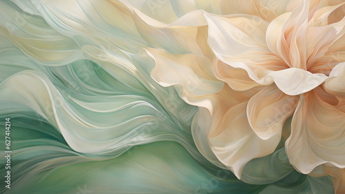 Abstract Flower Background in Green and Cream with Soft, Flowing Paint Texture - Generative AI