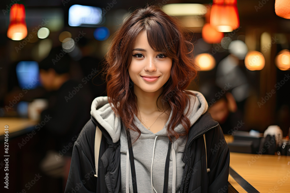 Obraz premium Brunette woman in night city background 