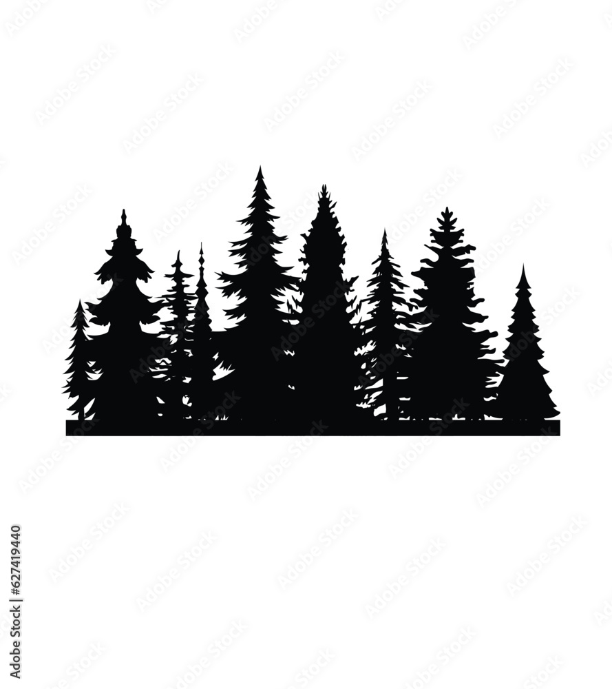 Obraz premium Vintage different pine trees and forest silhouettes set isolated on white background vector illustration