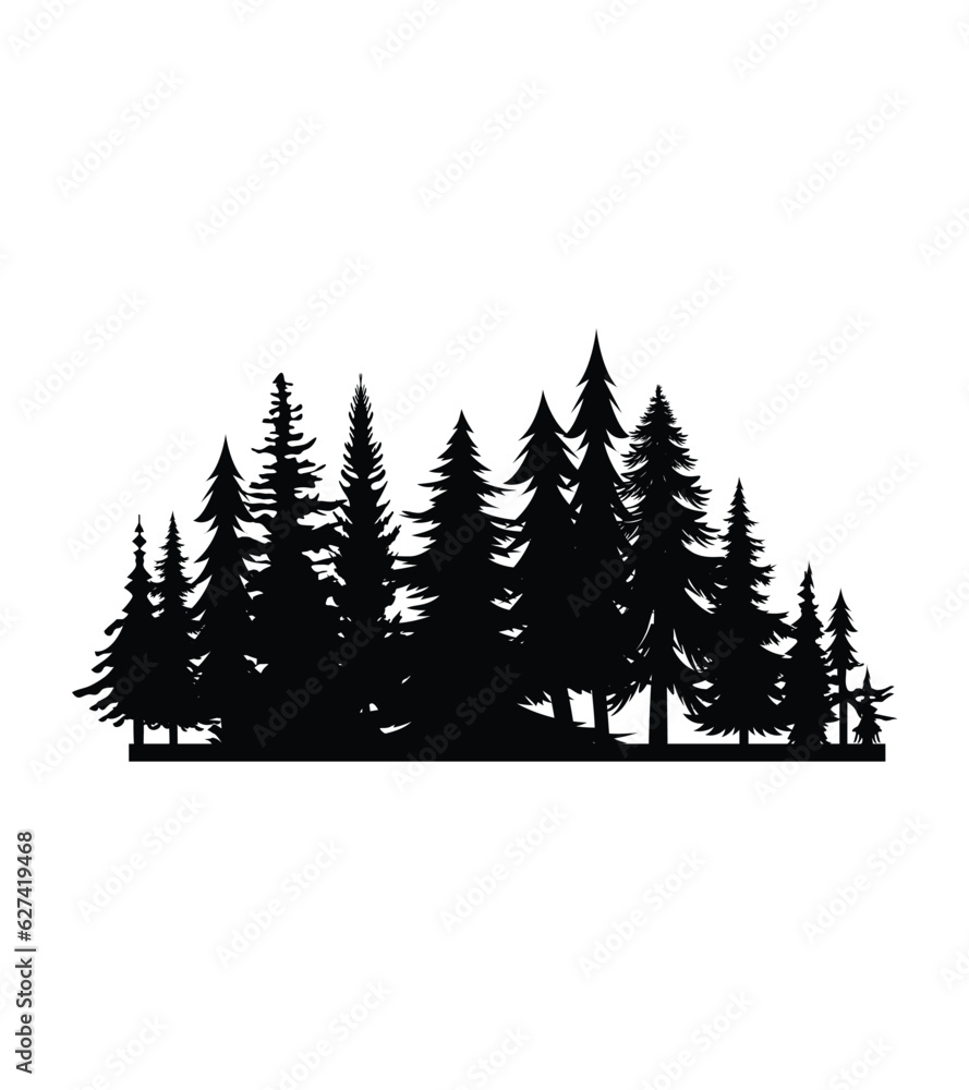 Obraz premium Vintage different pine trees and forest silhouettes set isolated on white background vector illustration