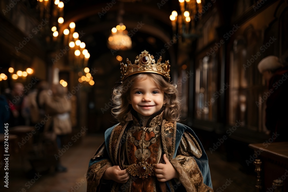 Royal Smiles: Brown Haired Boy Dressed as a King