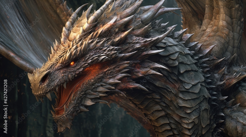 Dragon flying in cloudy sky at dawn. Dragon. Generative Ai Dragon flying in cloudy sky at dawn. Dragon. Generative Ai